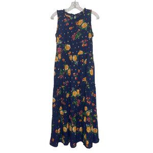 Zunie Sleeveless Floral Maxi Dress Womens Large Blue Ruffles Tiered Cottage